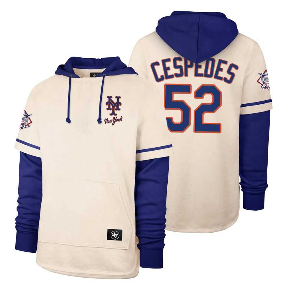 Men New York Mets 52 Cespedes Cream 2021 Pullover Hoodie MLB Jersey